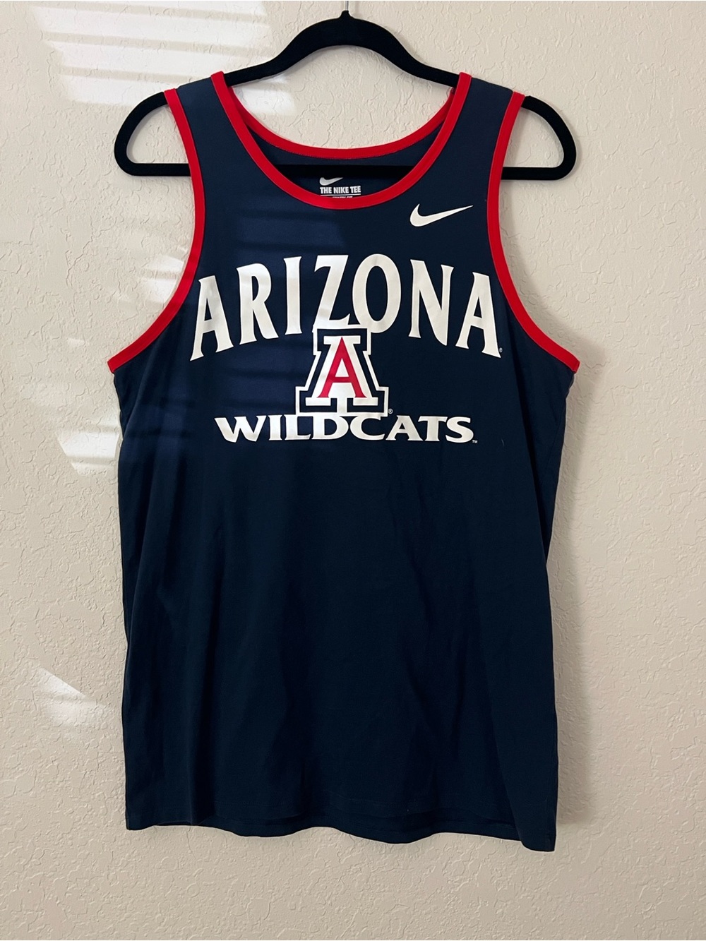 University of Arizona Nike Navy Tank Top with Red Trim and White Logo Print